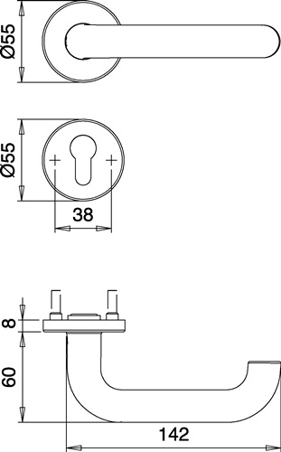 Feuerschutzgarnitur Riva FS 103/103 Aluminium F1 D/D für Türstärke 40-65 mm PZ rund DIN links / rechts EDI