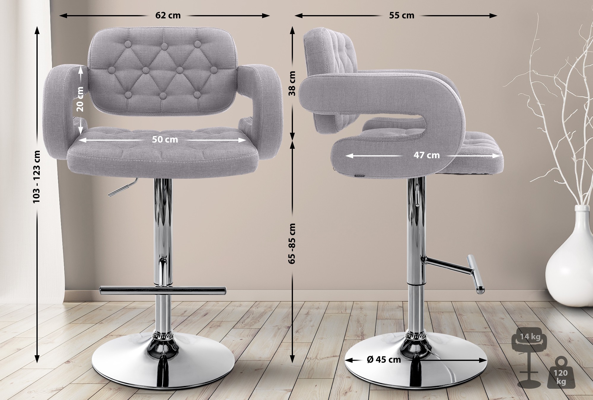2er Set Barhocker Dublin Stoff C