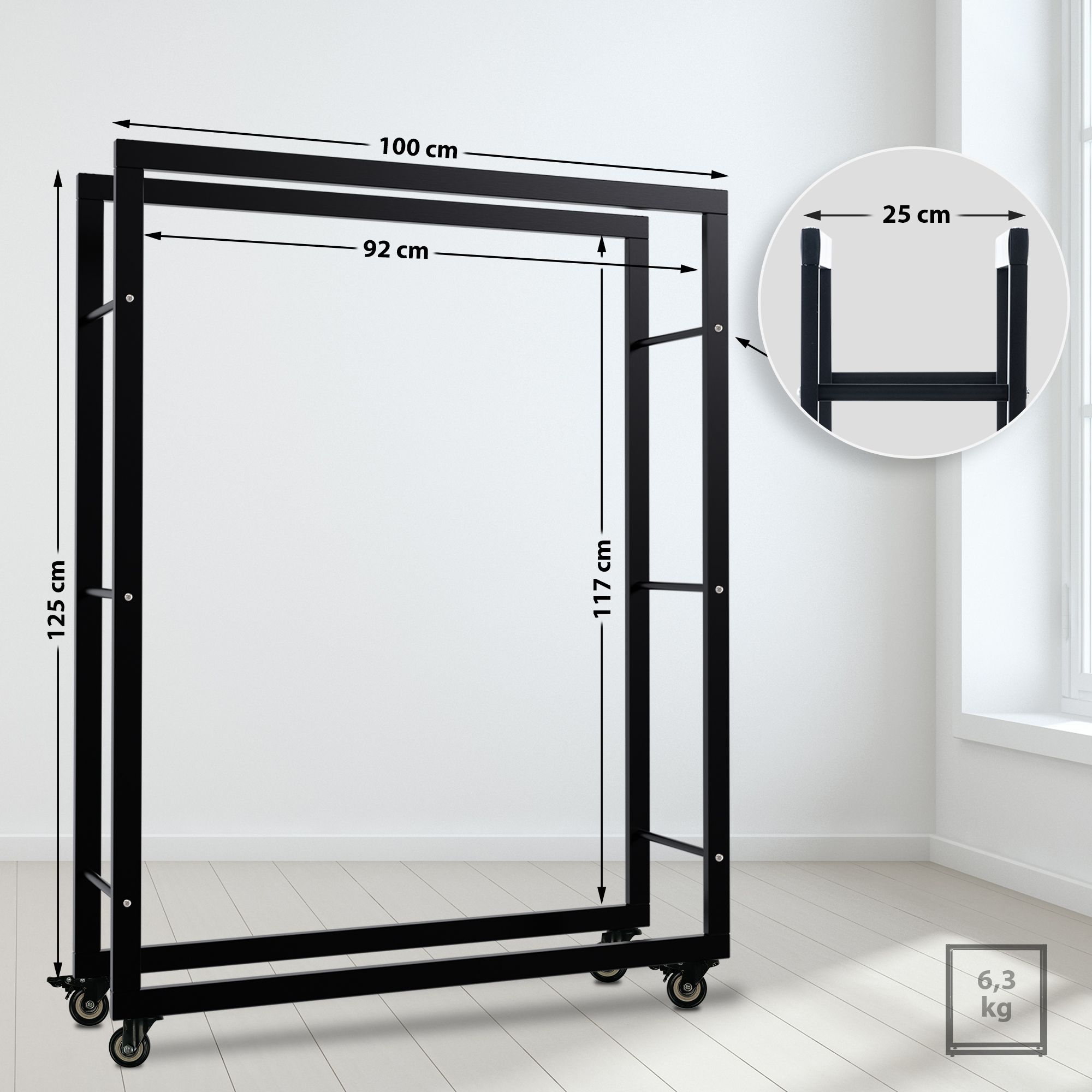 Kaminholzständer Keri mit Rollen 25x100x125