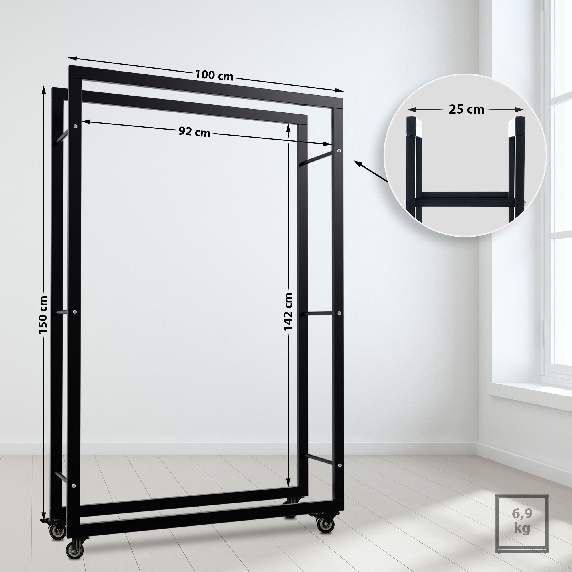 Kaminholzständer Keri mit Rollen 25x100x150