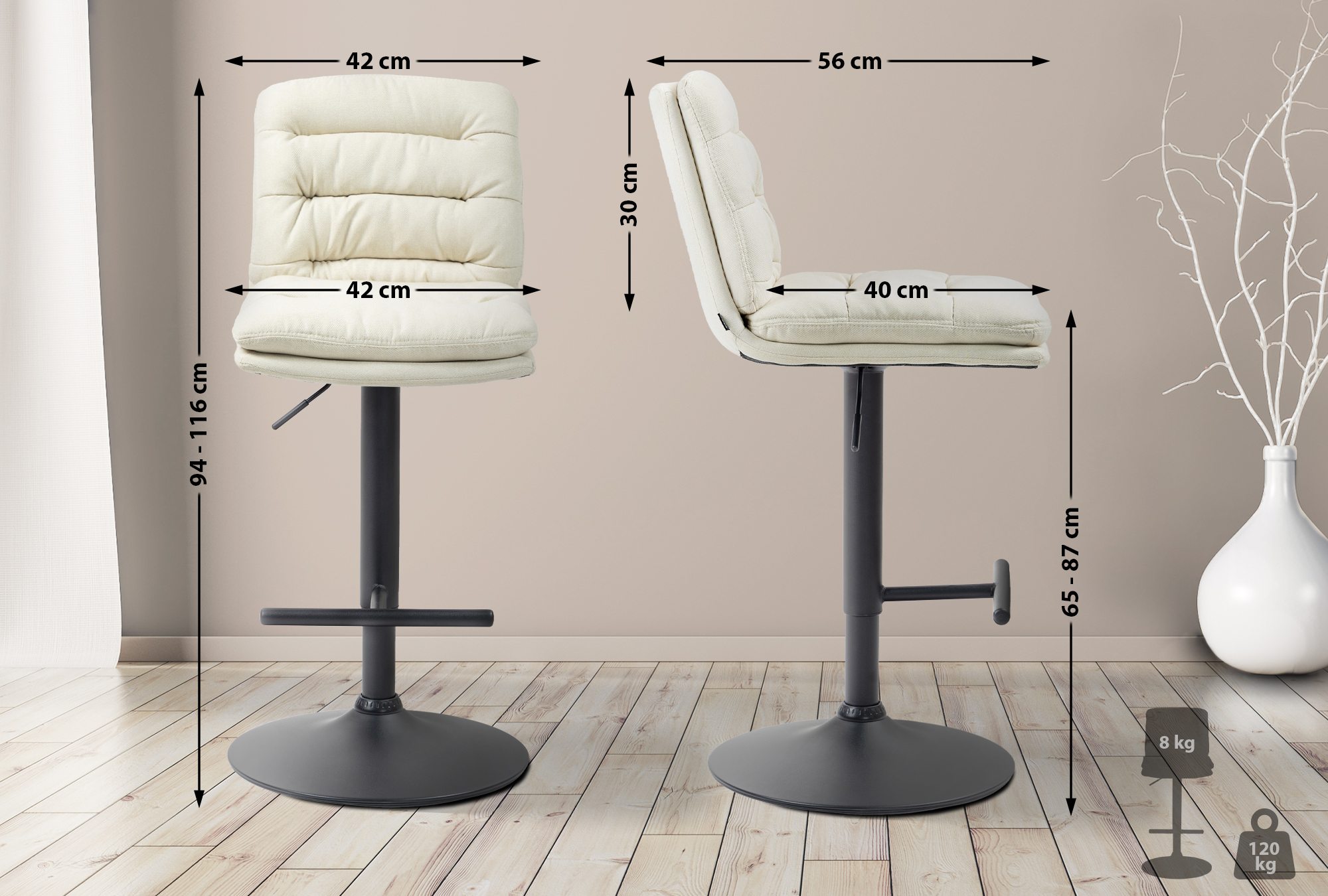2er Set Barhocker Damar Stoff schwarz