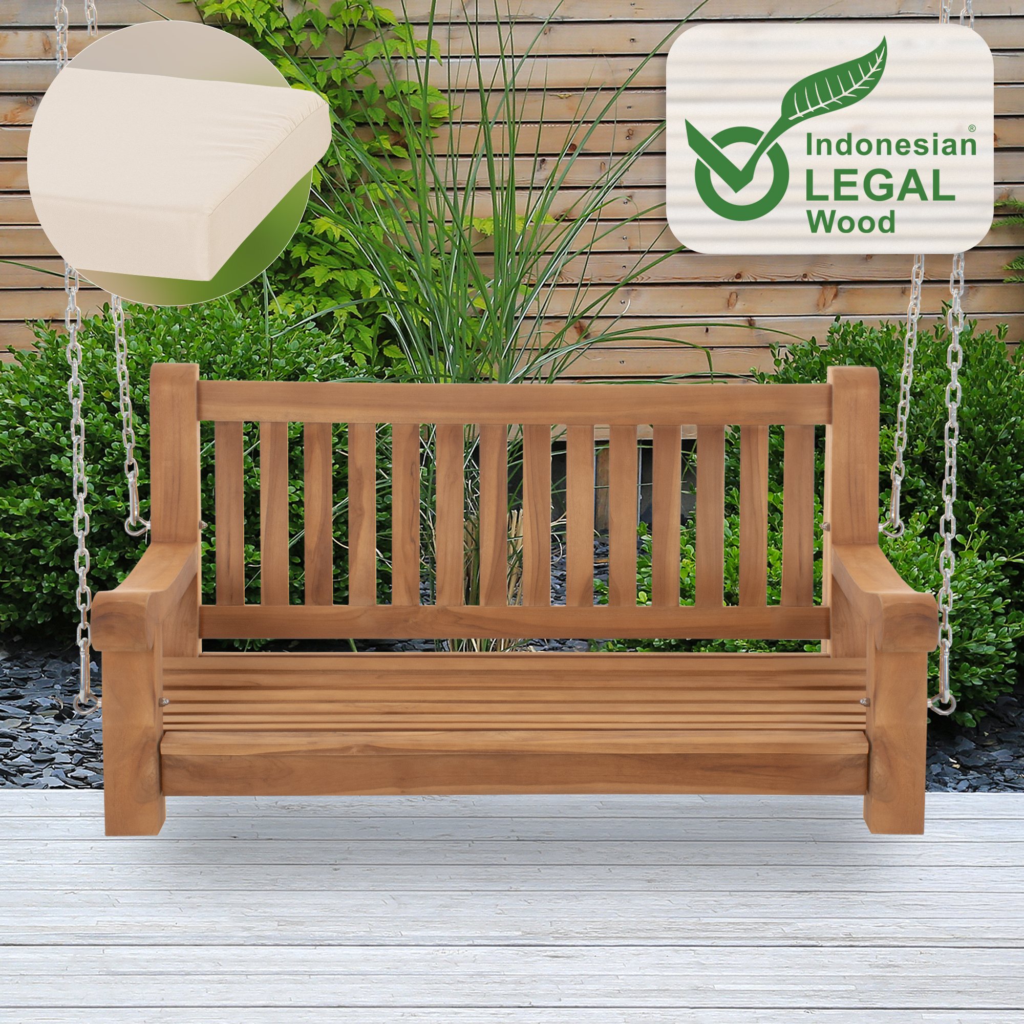 Schaukelbank Joyce mit Sitzkissen 120 cm + teak