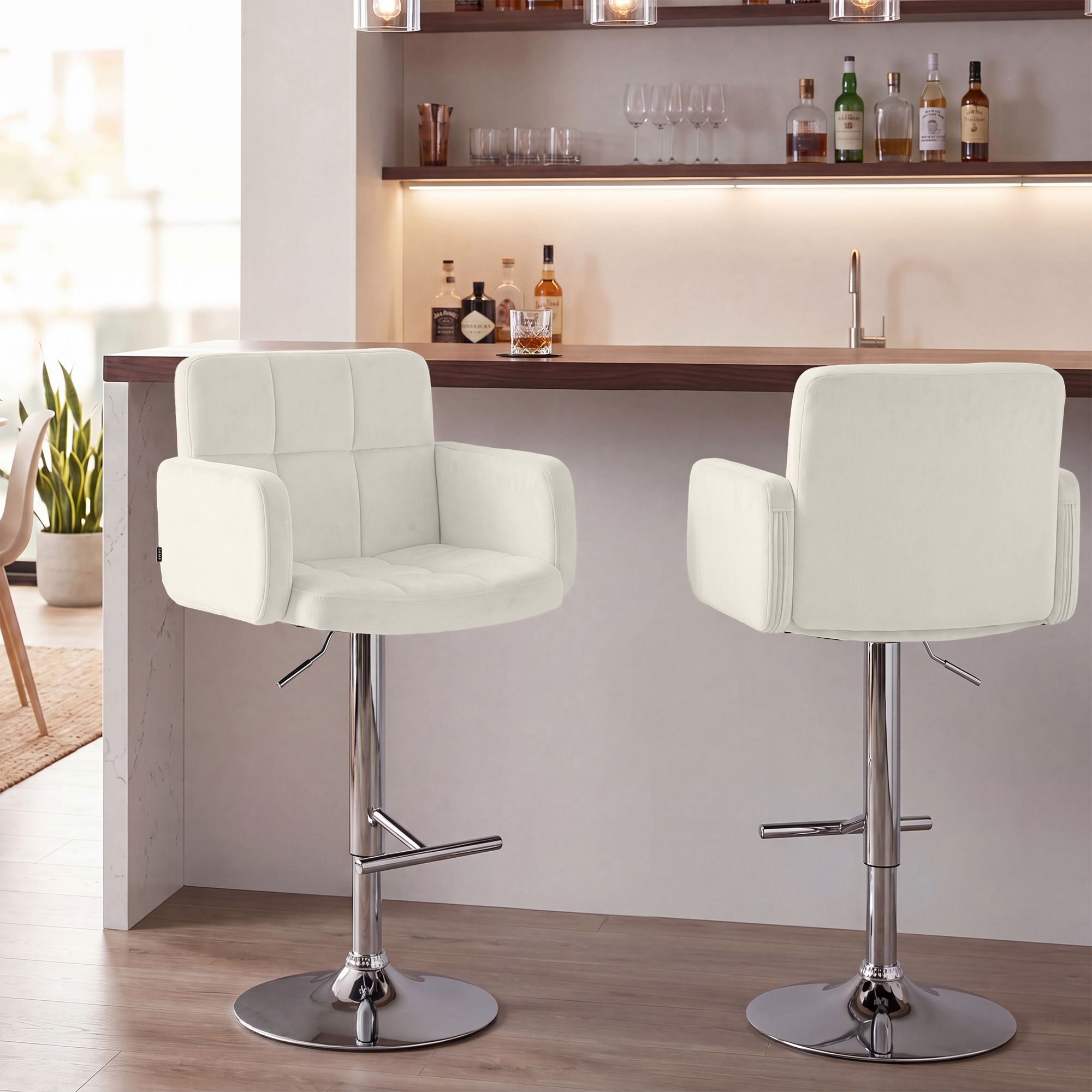 2er Set Barhocker Los Angeles Samt chrom