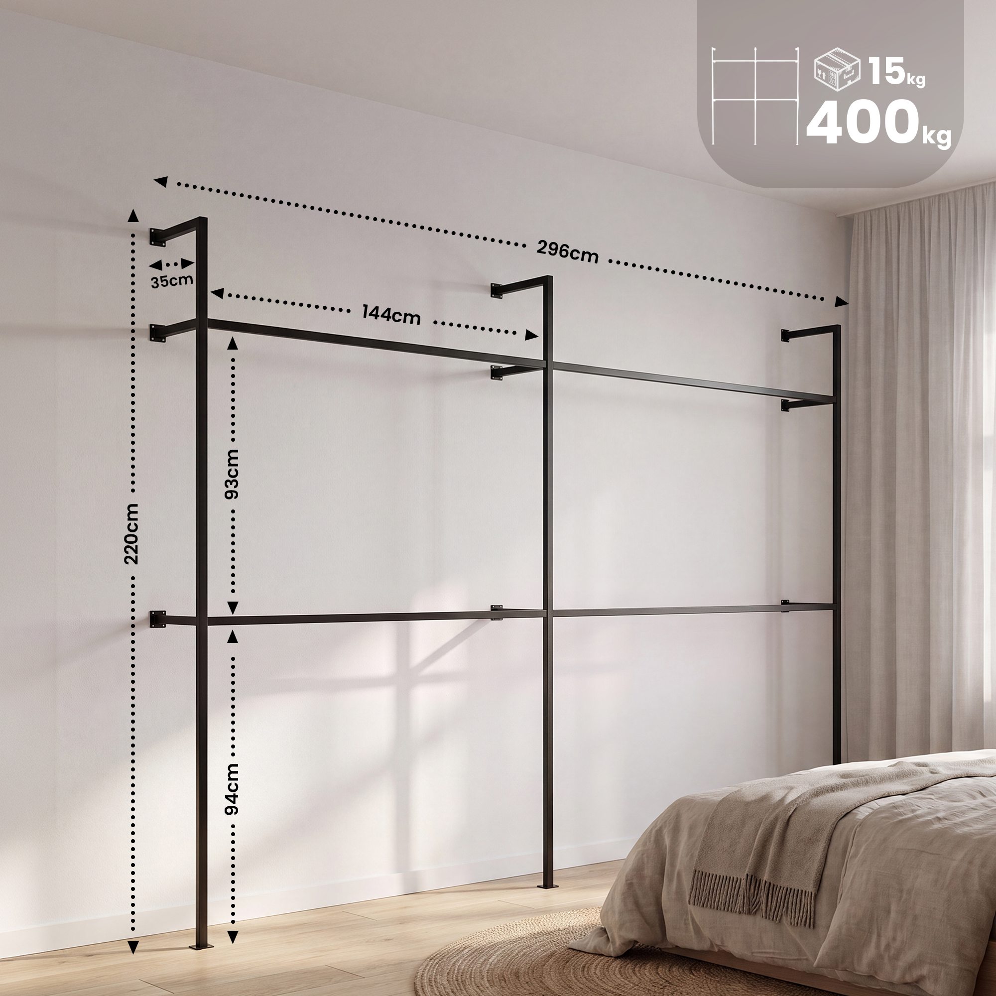 Wandgarderobe Arundel 296x35x220 cm